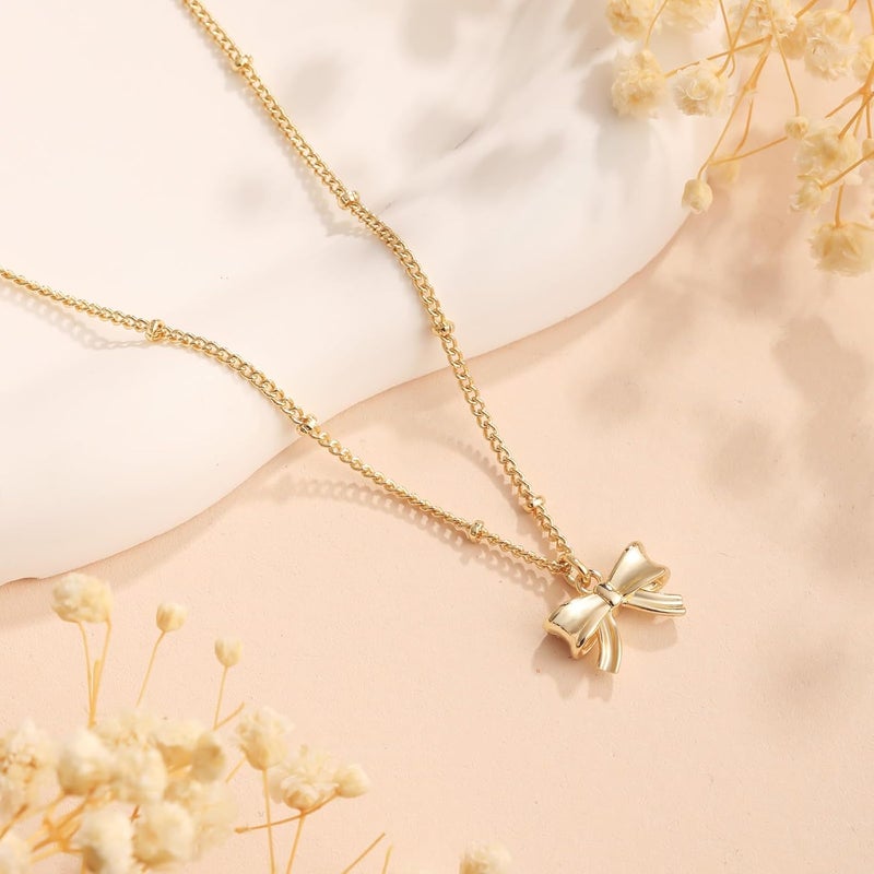 Risamil Store 14K Gold Plated Necklace for Women - Bow Necklace - Dainty Necklace Cute Small Tiny Bow Pendant Choker Chain Necklace Trendy Necklaces for Women Jewelry Gift - Image 4